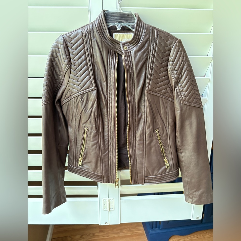 MICHAEL Michael Kors Brown Leather Quilted Jacket